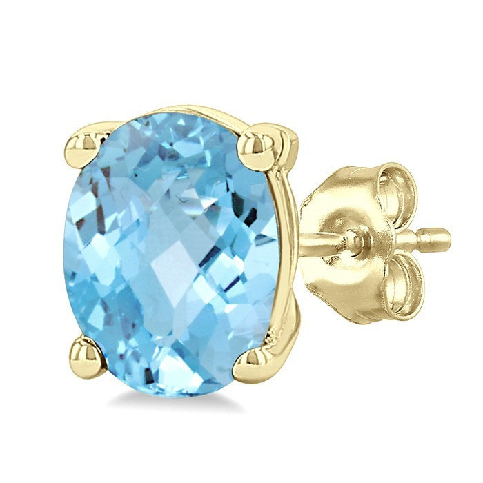 4X3 MM Oval Shape Aquamarine Semi-Precious Stud Earrings in 10K Yellow Gold