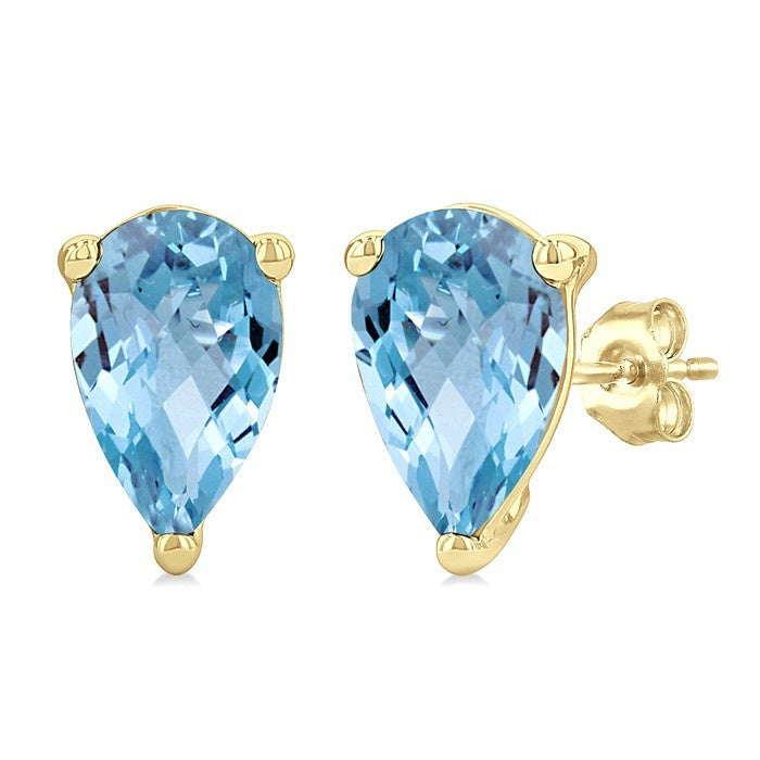4X3 MM Pear Shape Aquamarine Semi-Precious Stud Earrings in 10K Yellow Gold