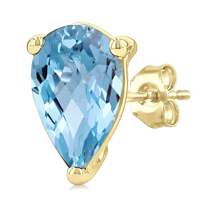 4X3 MM Pear Shape Aquamarine Semi-Precious Stud Earrings in 10K Yellow Gold