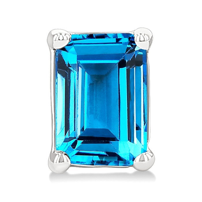 4X3 MM Octagon Shape Blue Topaz Semi-Precious Stud Earrings in 10K White Gold