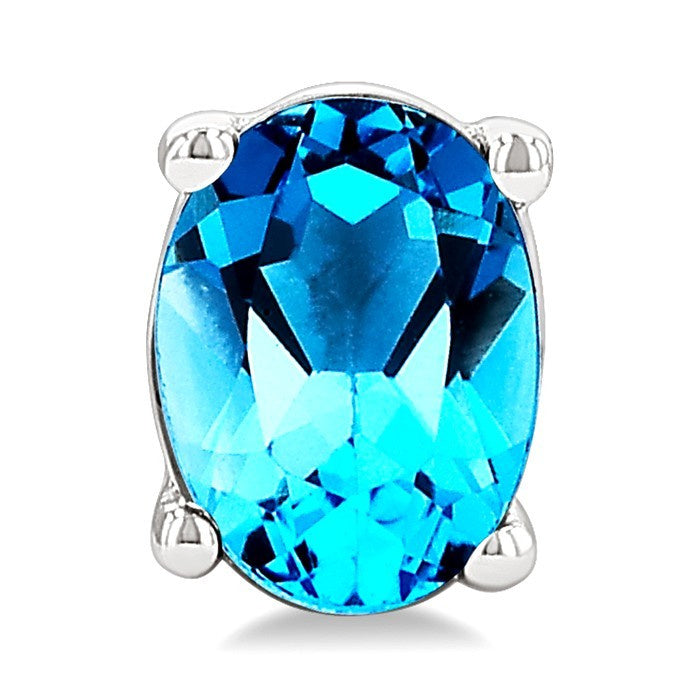 4X3 MM Oval Shape Blue Topaz Semi-Precious Stud Earrings in 10K White Gold