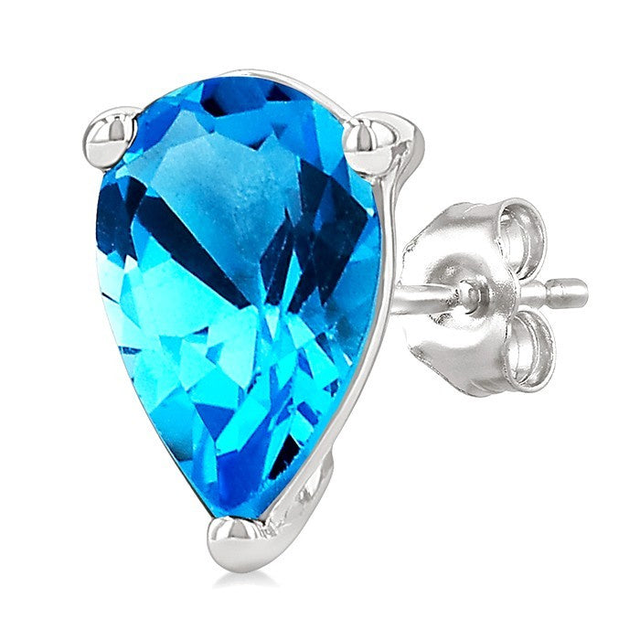 4X3 MM Pear Shape Blue Topaz Semi-Precious Stud Earrings in 10K White Gold
