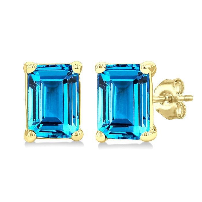 4X3 MM Octagon Shape Blue Topaz Semi-Precious Stud Earrings in 10K Yellow Gold
