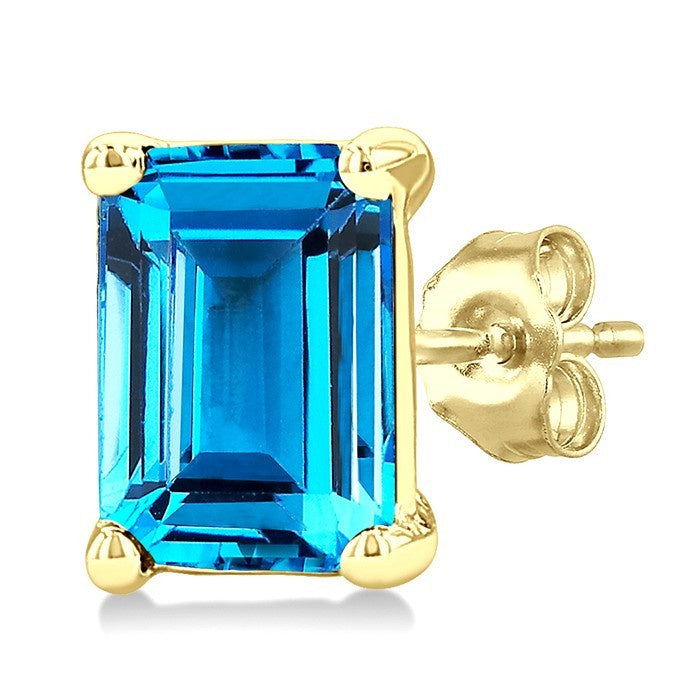 4X3 MM Octagon Shape Blue Topaz Semi-Precious Stud Earrings in 10K Yellow Gold