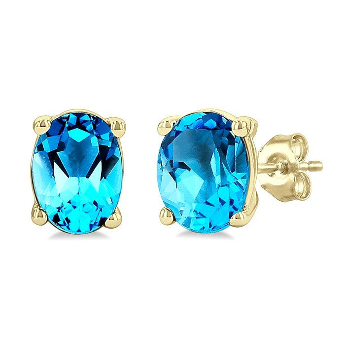 4X3 MM Oval Shape Blue Topaz Semi-Precious Stud Earrings in 10K Yellow Gold