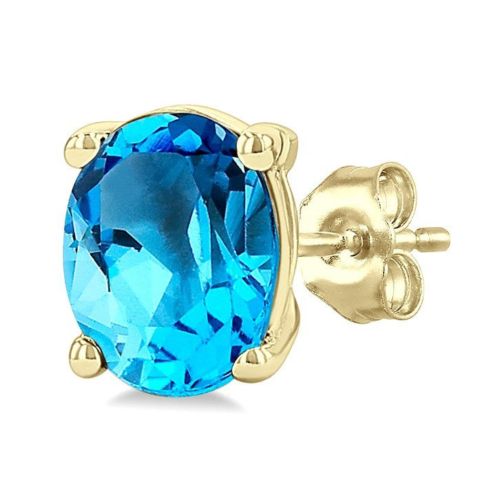 4X3 MM Oval Shape Blue Topaz Semi-Precious Stud Earrings in 10K Yellow Gold