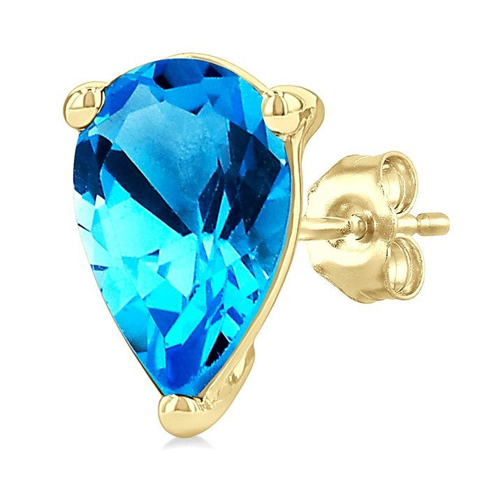 4X3 MM Pear Shape Blue Topaz Semi-Precious Stud Earrings in 10K Yellow Gold