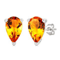 4X3 MM Pear Shape Citrine Semi-Precious Stud Earrings in 10K White Gold
