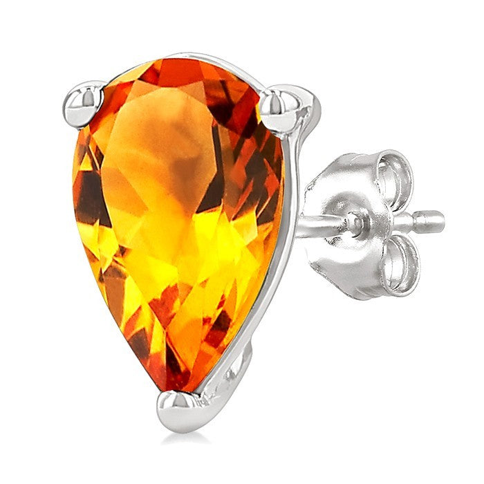 4X3 MM Pear Shape Citrine Semi-Precious Stud Earrings in 10K White Gold