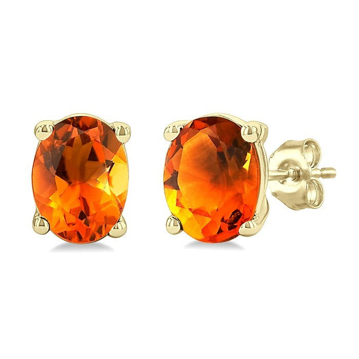 4X3 MM Oval Shape Citrine Semi-Precious Stud Earrings in 10K Yellow Gold