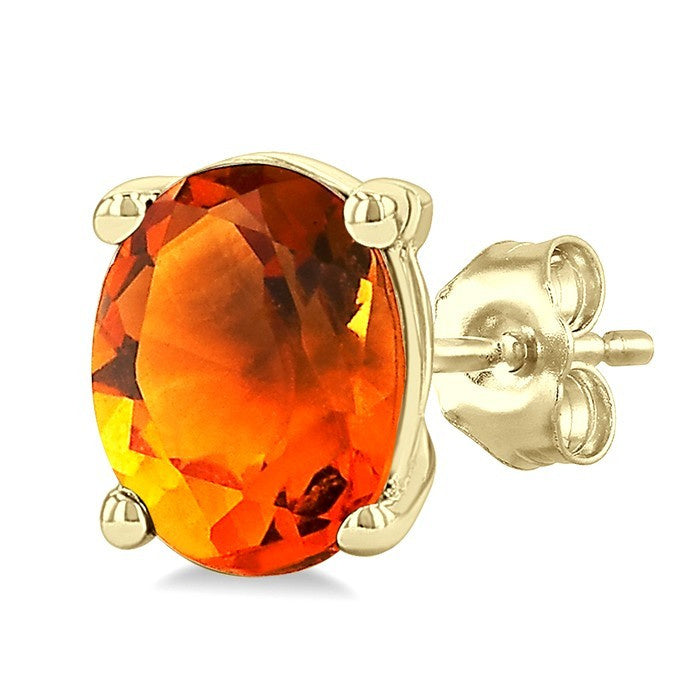 4X3 MM Oval Shape Citrine Semi-Precious Stud Earrings in 10K Yellow Gold