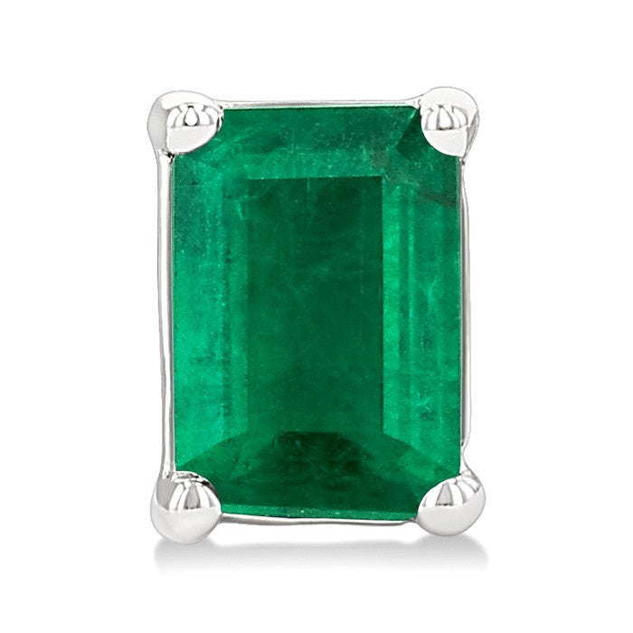 4X3 MM Octagon Shape Emerald Precious Stud Earrings in 10K White Gold