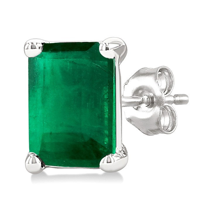 4X3 MM Octagon Shape Emerald Precious Stud Earrings in 10K White Gold