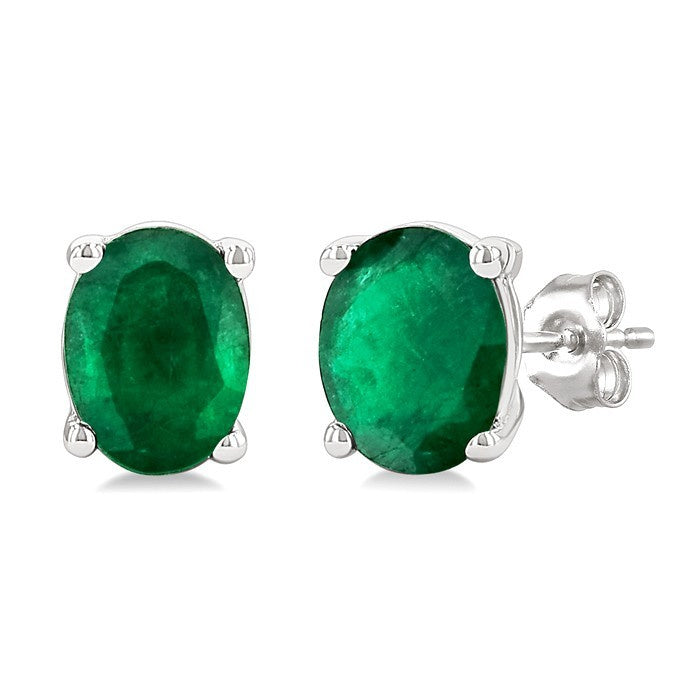 4X3 MM Oval Shape Emerald Precious Stud Earrings in 10K White Gold