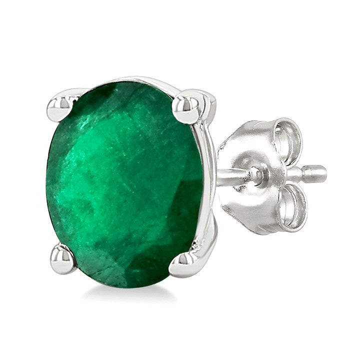 4X3 MM Oval Shape Emerald Precious Stud Earrings in 10K White Gold