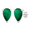 4X3 MM Pear Shape Emerald Precious Stud Earrings in 10K White Gold