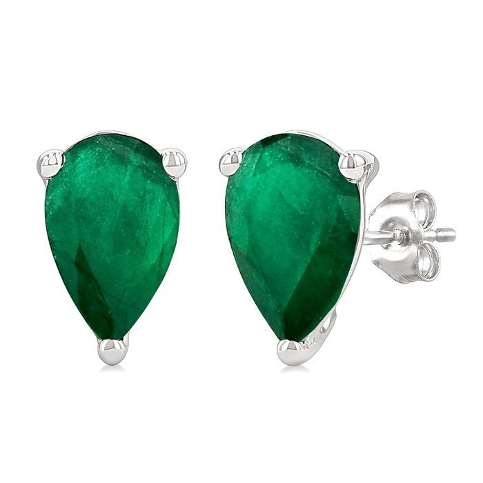 4X3 MM Pear Shape Emerald Precious Stud Earrings in 10K White Gold
