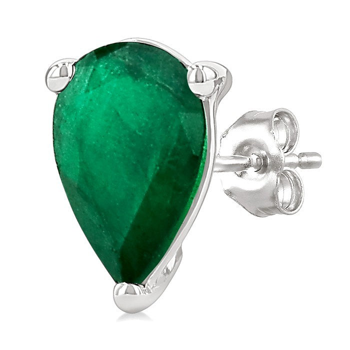4X3 MM Pear Shape Emerald Precious Stud Earrings in 10K White Gold