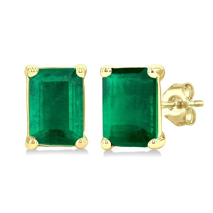 4X3 MM Octagon Shape Emerald Precious Stud Earrings in 10K Yellow Gold