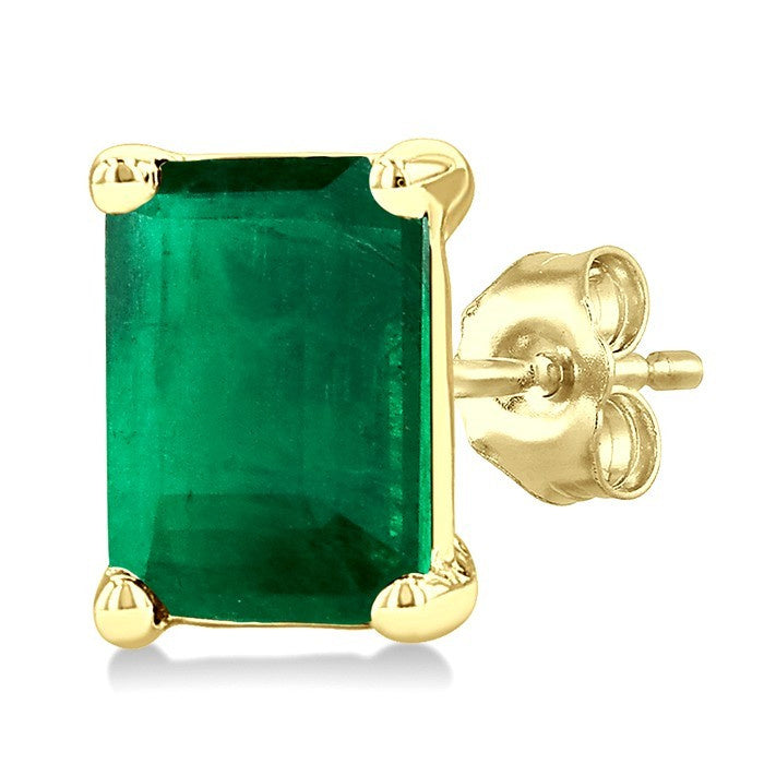 4X3 MM Octagon Shape Emerald Precious Stud Earrings in 10K Yellow Gold