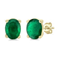 4X3 MM Oval Shape Emerald Precious Stud Earrings in 10K Yellow Gold