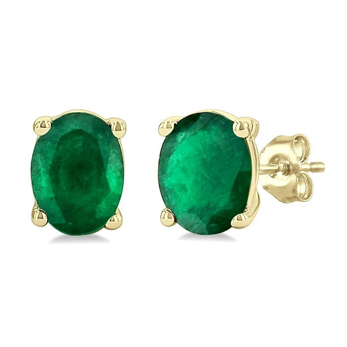4X3 MM Oval Shape Emerald Precious Stud Earrings in 10K Yellow Gold