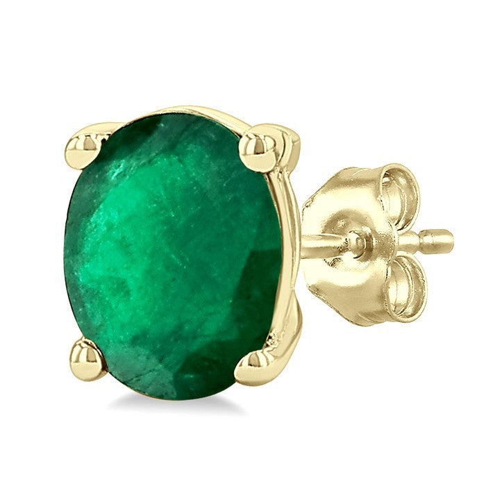 4X3 MM Oval Shape Emerald Precious Stud Earrings in 10K Yellow Gold