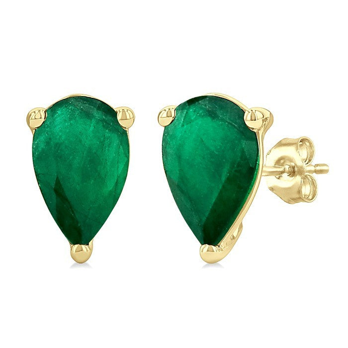 4X3 MM Pear Shape Emerald Precious Stud Earrings in 10K Yellow Gold