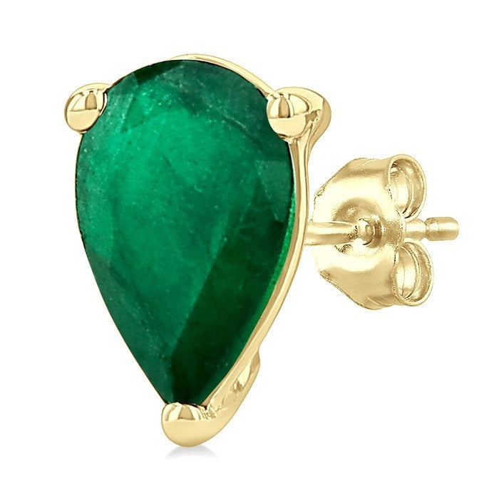 4X3 MM Pear Shape Emerald Precious Stud Earrings in 10K Yellow Gold