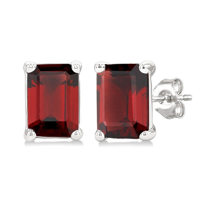 4X3 MM Octagon Shape Garnet Semi-Precious Stud Earrings in 10K White Gold