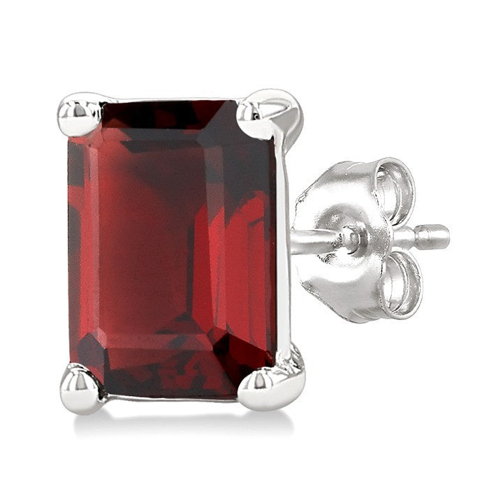 4X3 MM Octagon Shape Garnet Semi-Precious Stud Earrings in 10K White Gold
