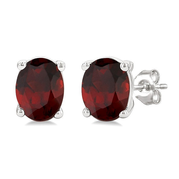 4X3 MM Oval Shape Garnet Semi-Precious Stud Earrings in 10K White Gold