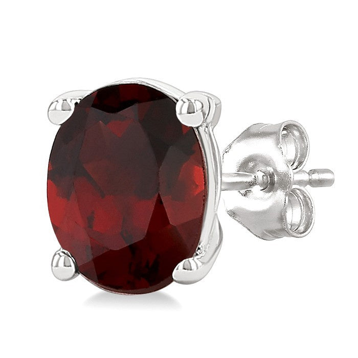 4X3 MM Oval Shape Garnet Semi-Precious Stud Earrings in 10K White Gold