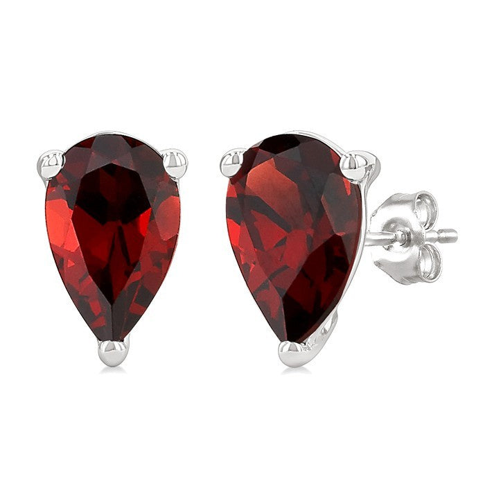 4X3 MM Pear Shape Garnet Semi-Precious Stud Earrings in 10K White Gold