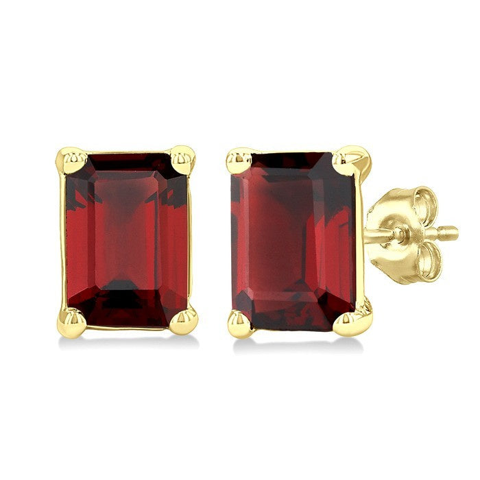 4X3 MM Octagon Shape Garnet Semi-Precious Stud Earrings in 10K Yellow Gold