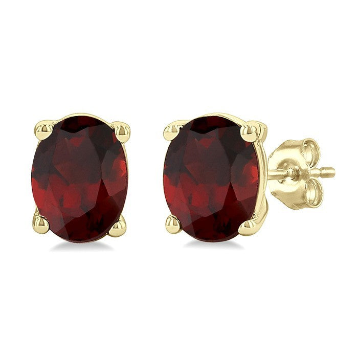 4X3 MM Oval Shape Garnet Semi-Precious Stud Earrings in 10K Yellow Gold