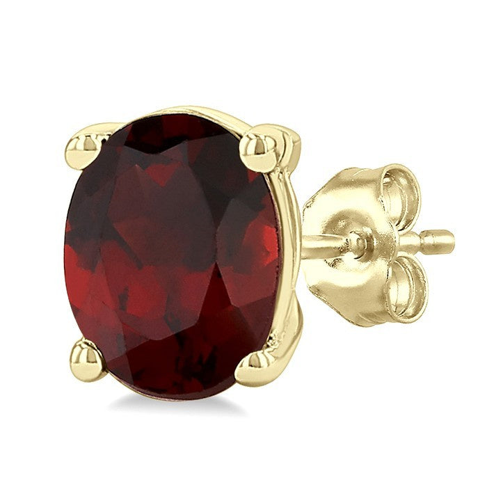 4X3 MM Oval Shape Garnet Semi-Precious Stud Earrings in 10K Yellow Gold