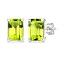4X3 MM Octagon Shape Peridot Semi-Precious Stud Earrings in 10K White Gold