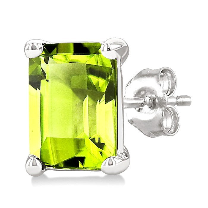 4X3 MM Octagon Shape Peridot Semi-Precious Stud Earrings in 10K White Gold
