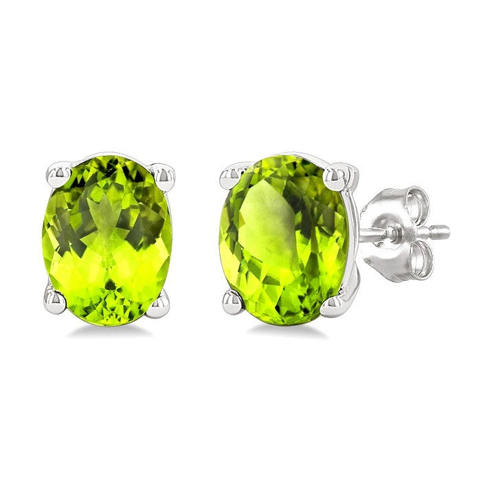 4X3 MM Oval Shape Peridot Semi-Precious Stud Earrings in 10K White Gold