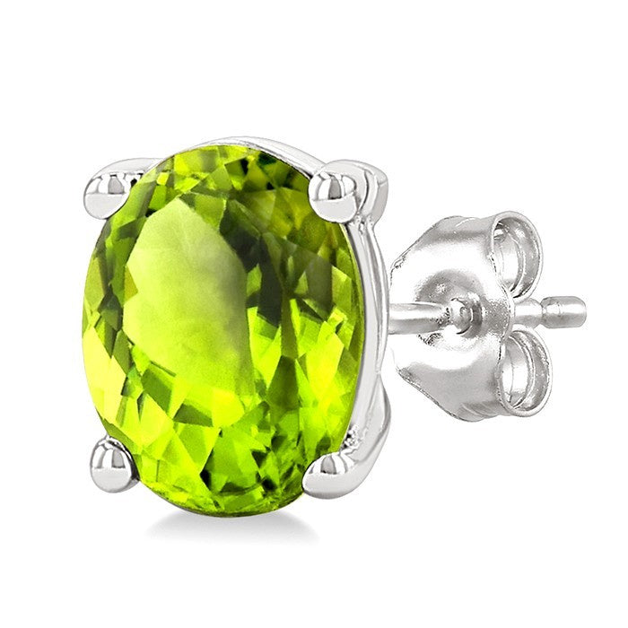 4X3 MM Oval Shape Peridot Semi-Precious Stud Earrings in 10K White Gold