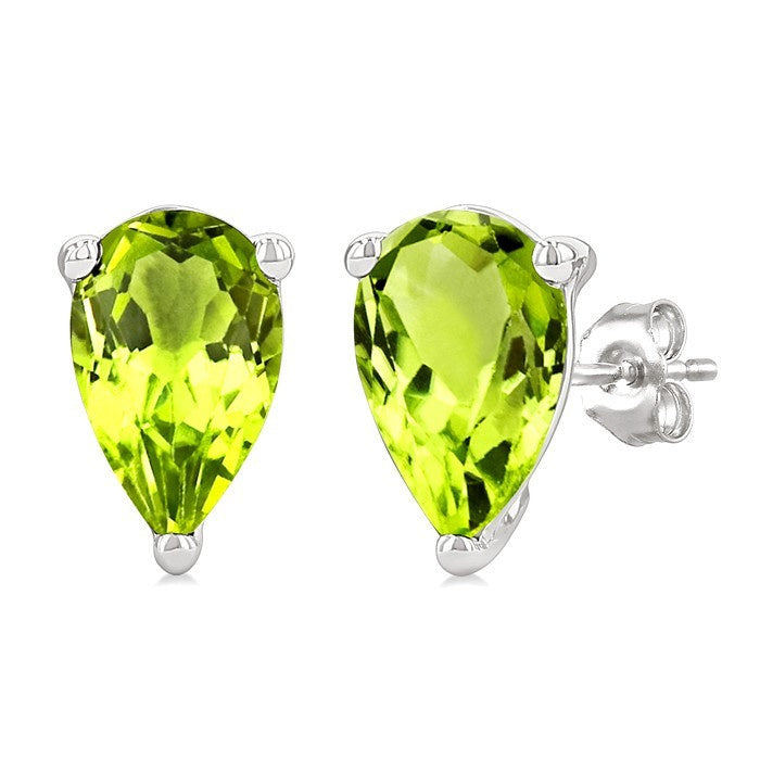 4X3 MM Pear Shape Peridot Semi-Precious Stud Earrings in 10K White Gold