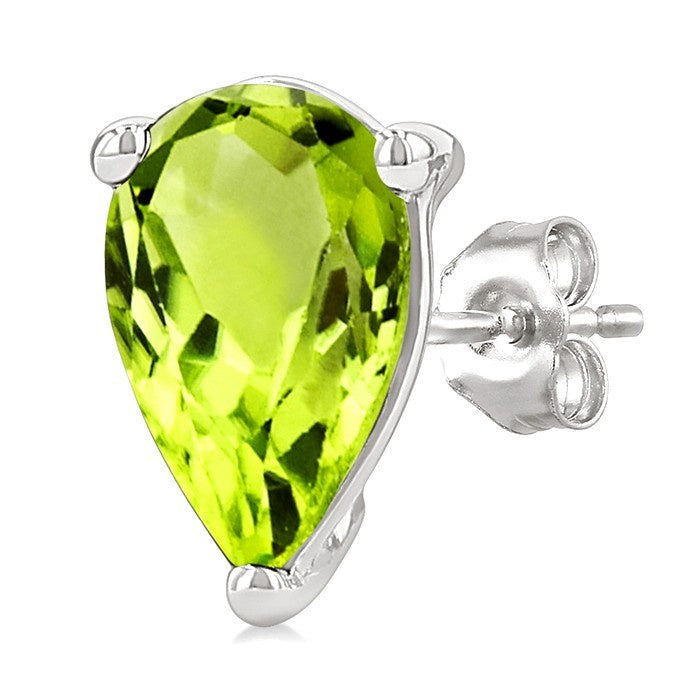 4X3 MM Pear Shape Peridot Semi-Precious Stud Earrings in 10K White Gold