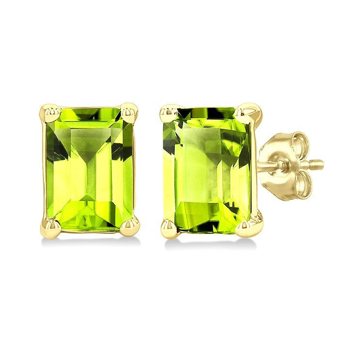 4X3 MM Octagon Shape Peridot Semi-Precious Stud Earrings in 10K Yellow Gold