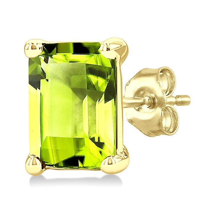 4X3 MM Octagon Shape Peridot Semi-Precious Stud Earrings in 10K Yellow Gold