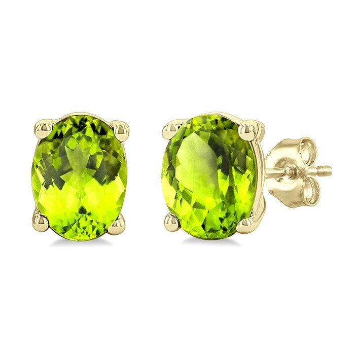 4X3 MM Oval Shape Peridot Semi-Precious Stud Earrings in 10K Yellow Gold