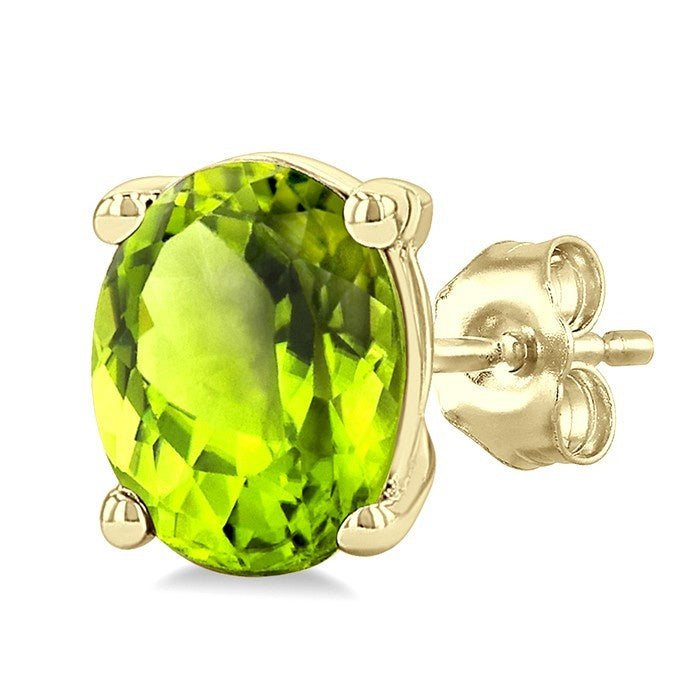 4X3 MM Oval Shape Peridot Semi-Precious Stud Earrings in 10K Yellow Gold