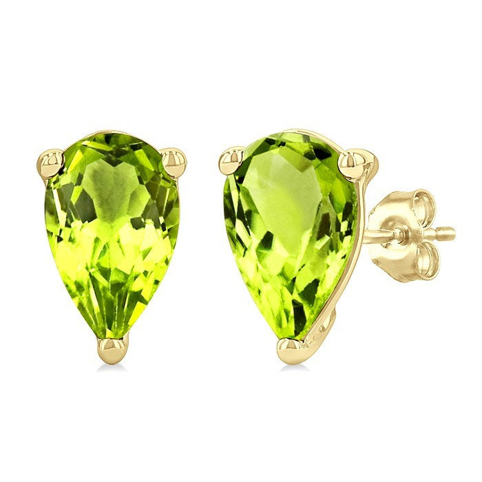 4X3 MM Pear Shape Peridot Semi-Precious Stud Earrings in 10K Yellow Gold