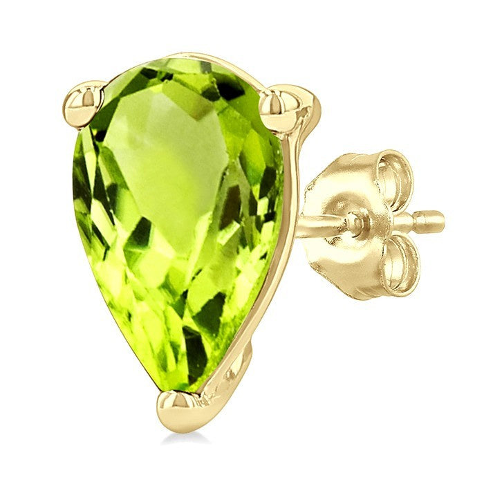 4X3 MM Pear Shape Peridot Semi-Precious Stud Earrings in 10K Yellow Gold