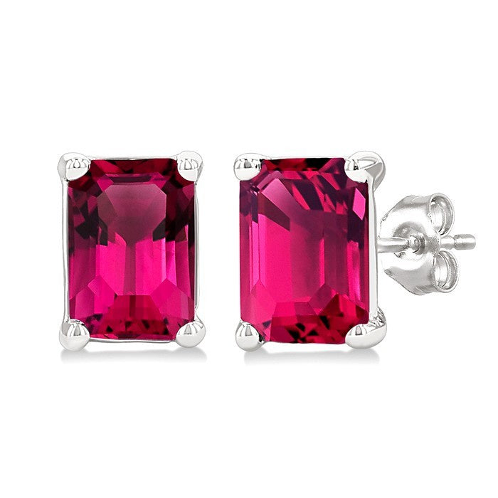 4X3 MM Octagon Shape Pink Tourmaline Semi-Precious Stud Earrings in 10K White Gold